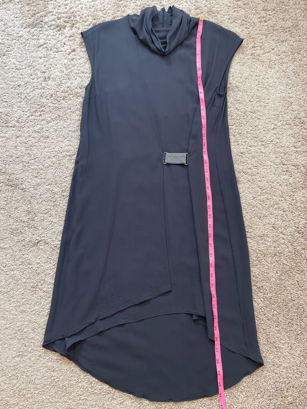Brunello Cucinelli Draped Silk Mockneck Gray Cap Sleeve Monili Tunic Mini Dress - Picture 13 of 16